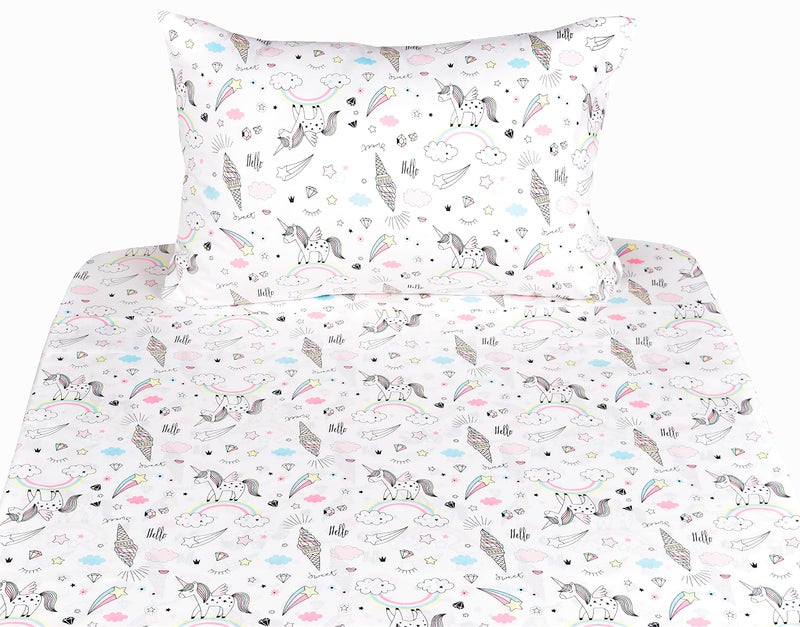 J-pinno Unicorn Rainbow Ice-Cream Cone Twin 100% Cotton 3 Pieces Sheet Set for Kids Girls Children Flat Sheet + Fitted Sheet + Pillowcase Bedding Decoration Gift Set - Image 2